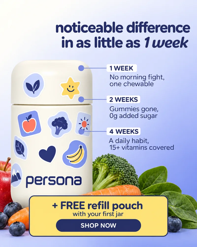 Persona Kids ad showing what changes at one week, two weeks and four weeks